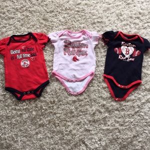3 Boston Red Sox onesies Sz 12. (2 NWOT 1 GUC )